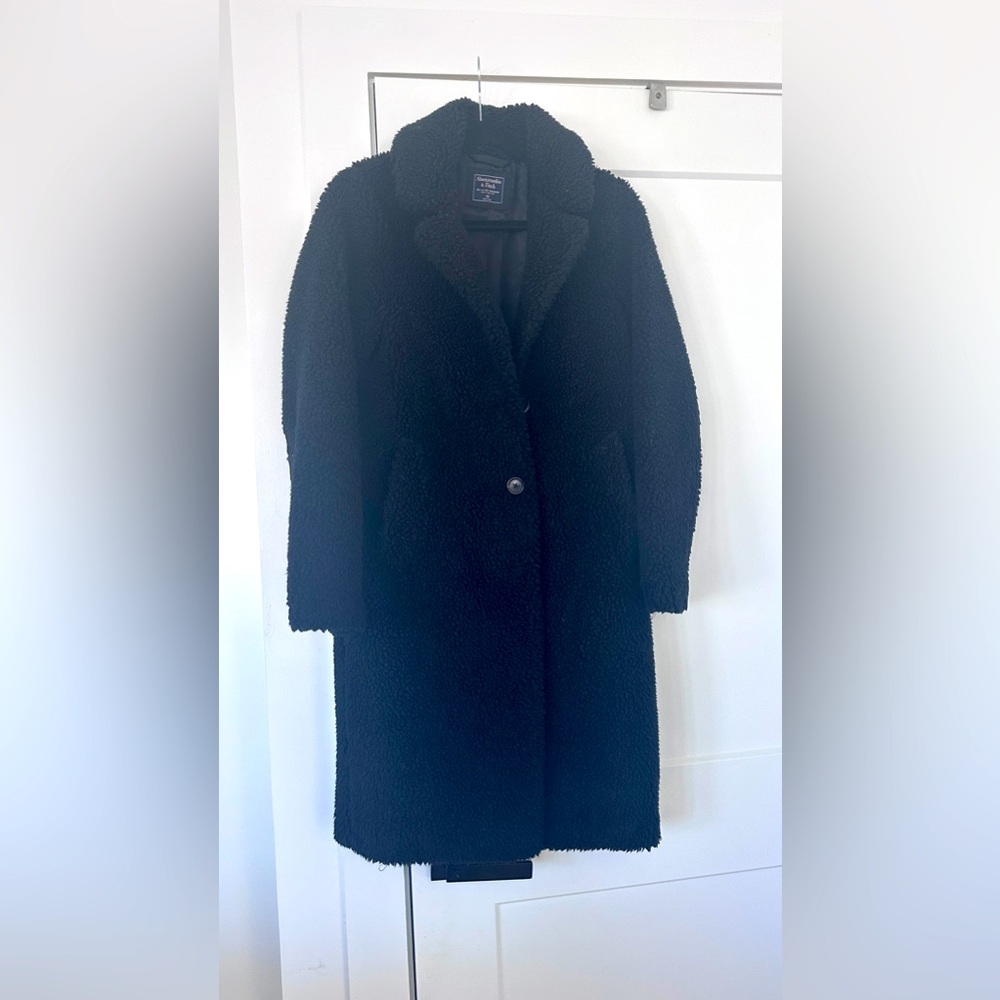 Black Abercrombie long teddy coat